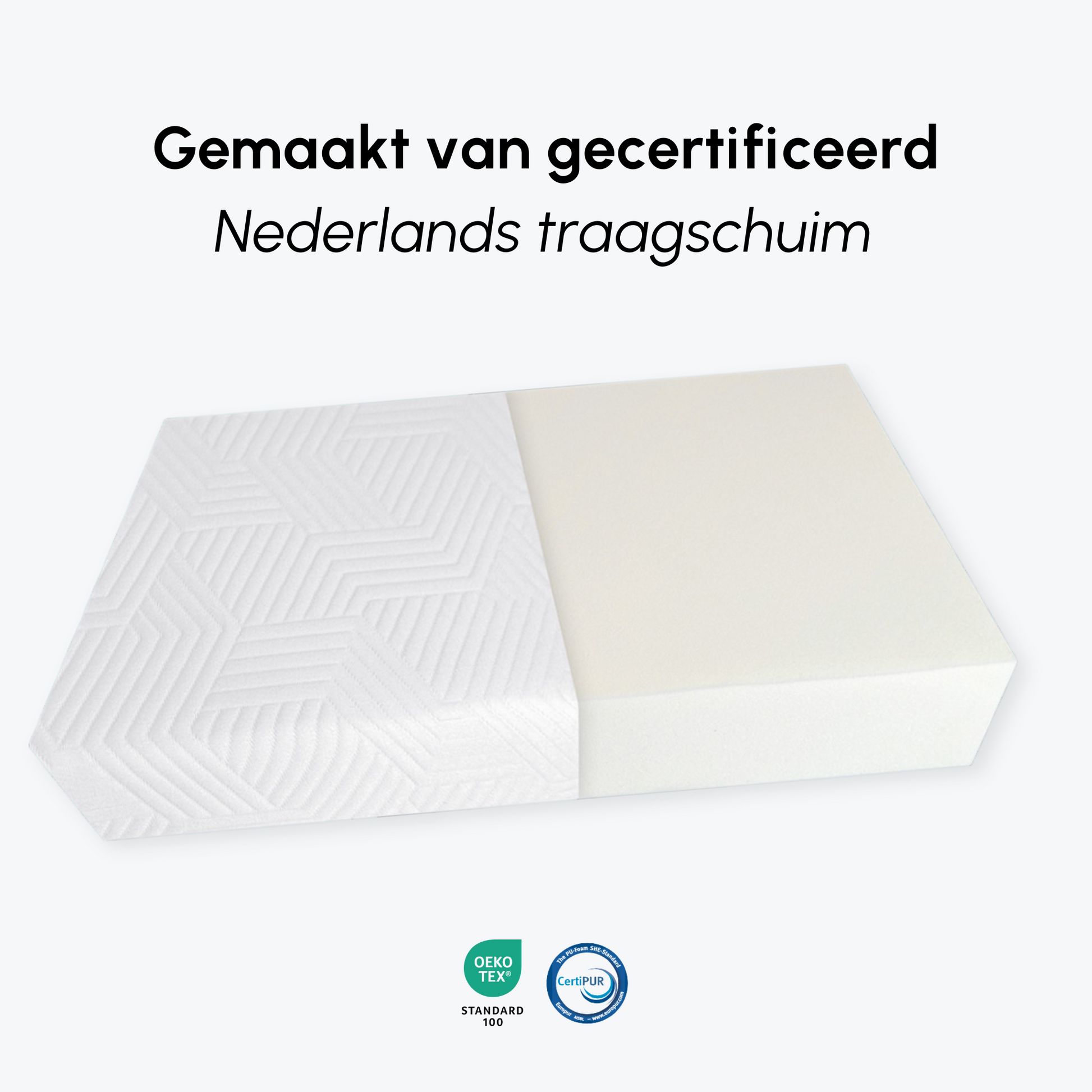 Doorsnede van SidePillow met gecertificeerd Nederlands traagschuim, OEKO-TEX en CertiPUR.